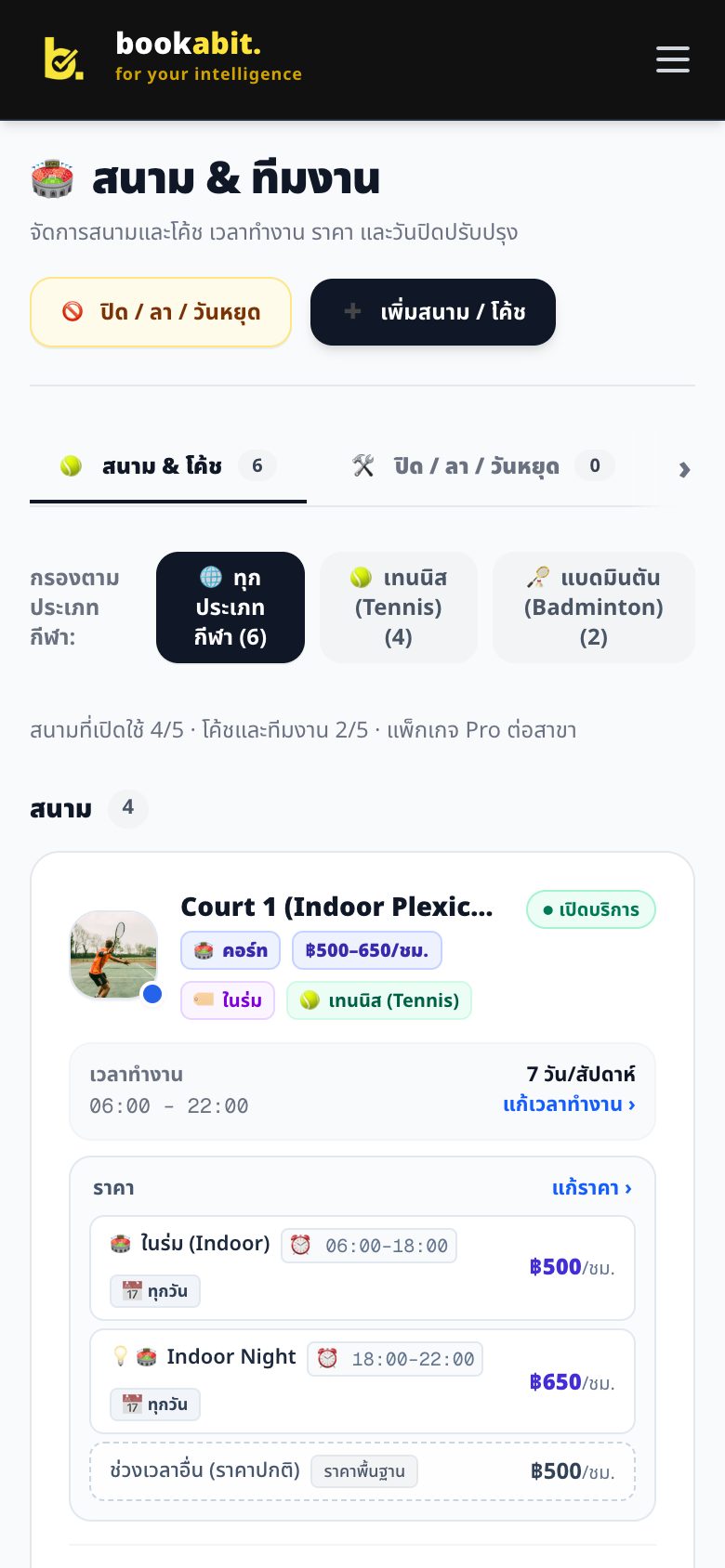 ช่าง พนักงาน คอร์ท และโค้ช